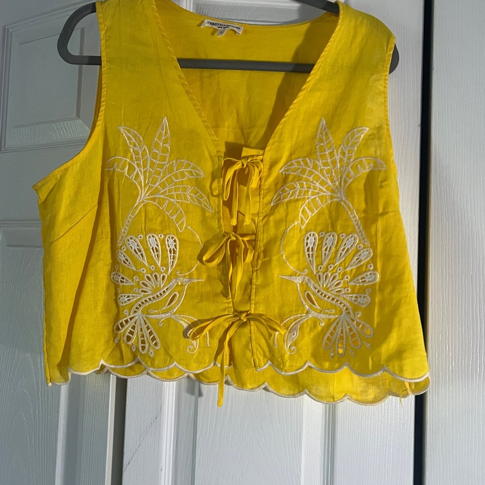 Christian Siriano Yellow Sleeveless Crop Tank Top - Picture 1 of 12